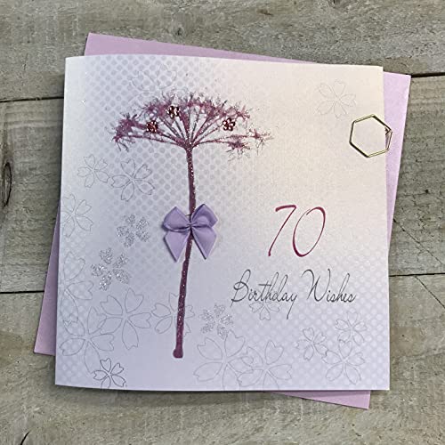 WHITE COTTON CARDS białe bawełniane kartki mniszek lekarski, życzenia 180 cm ręcznie robione kartki na 70. urodziny, białe, wb240-70 wb240-70