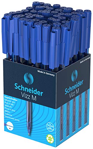 Schneider Długopis Vizz 102203 (do łatwego i szybkiego pisania, trzonek w kolorze do pisania, szerokość kreski M) 50 sztuk, niebieski