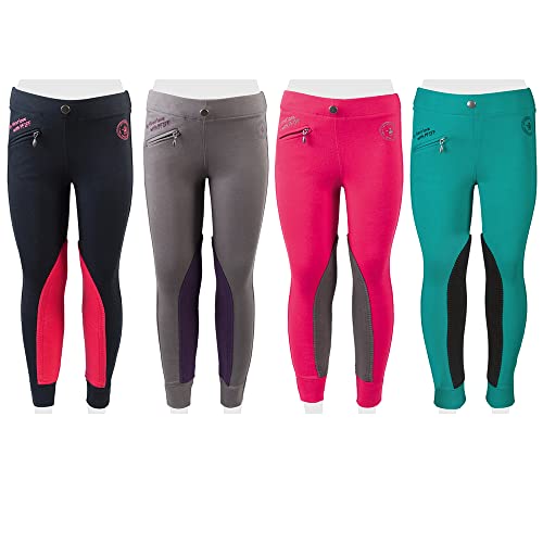 PFIFF 102603 Ella Spodnie-legginsy do jazdy konnej, materiałowe, z obszyciem, dla dziewczynek, 158, szary/liliowy