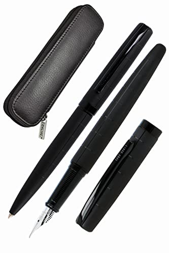 ONLINE Zestaw do pisania Eleganza I zawiera długopis, pióro wieczne, etui z prawdziwej skóry, czarne, 3-częściowy, w wysokiej jakości pudełku prezentowym, pióro do standardowych wkładów, 1 sztuka (1