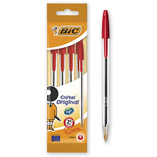 BIC 8308611 Cristal Medium długopis 4 sztuki, czerwony