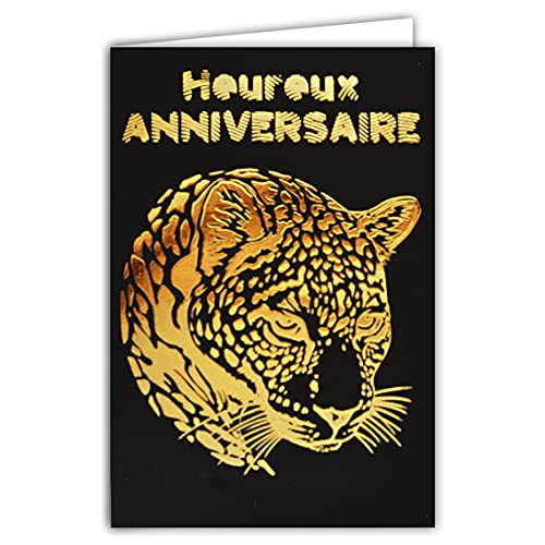 Afie Afie 69-7021 kartka urodzinowa kot pantera pantera z pozłacaniem koperta 12 x 17,5 cm biała 69-7021