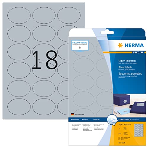 Herma Etik. A4 silber 58,4x42,3 mm oval Folie glnz. 450 St. - 4116