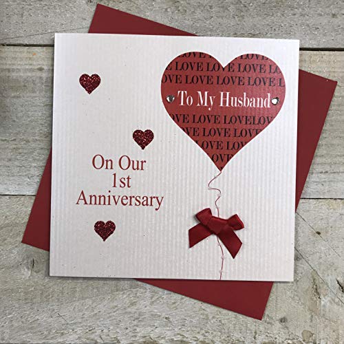 White Cotton Cards Balloon, To My Husband On Our First Handmade Anniversary Card', PD90-1