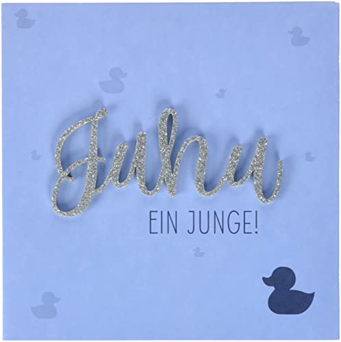 Perleberg Kartka z okazji narodzin Lettering - Juhu jeden chłopiec! - 15 x 15 cm 7782014-2