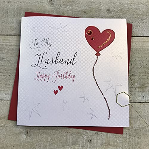 WHITE COTTON CARDS white cotton cards Balon serce 'to My Husband' 'Happy Handmade Kartka urodzinowa, biała, WB194 WB194