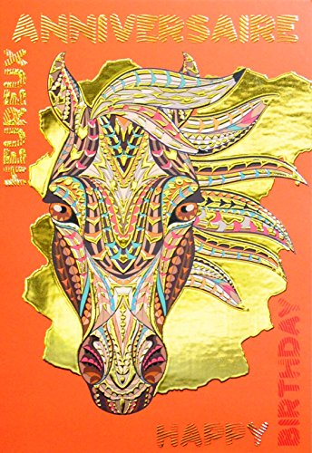 Afie Afie 69  4018 kartka szczęśliwe urodziny z folią na gorąco złoty motyw konia 69-4018