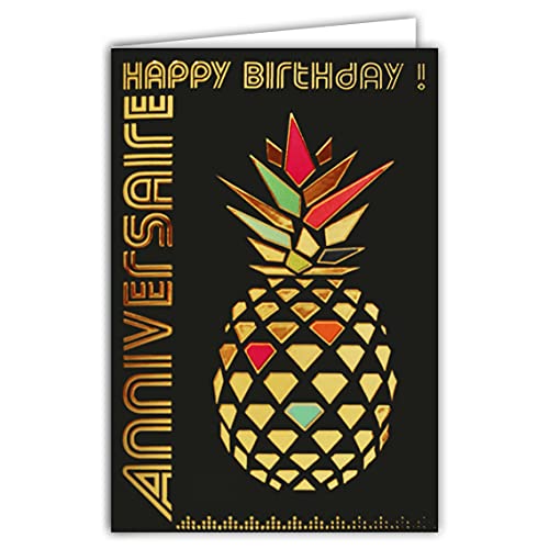 Afie Afie 69  7041 kartka urodzinowa ananas z folią na gorąco format 12 x 17,5 cm + koperta biała 69-7041