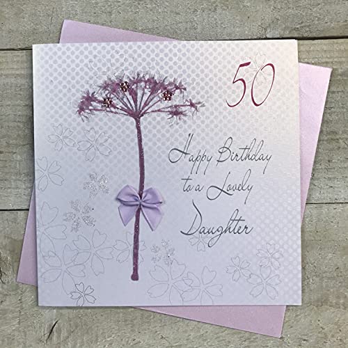 WHITE COTTON CARDS białe bawełniane kartki mniszek lekarski, Happy Lovely Daughter 130 cm ręcznie robione 50-te urodziny, białe, bd62-50 bd62-50