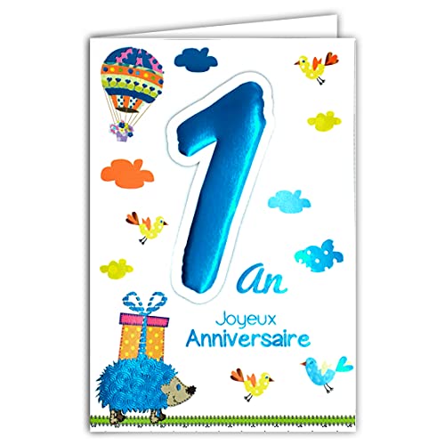 Age Mv Age MV 69  2000 karta Joyeux Anniversaire 1 rok dla chłopców i dziewczynek, motyw jeżdża prezent balon na gorące powietrze balon ptaki 69-2000