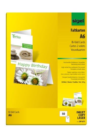 SIGEL DP671 składane kartki A6 białe, 50 sztuk, 185 g