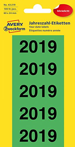 Avery Zweckform Etykiety z wydrukowanymi latami; 100 etyk./op., 60 x 26 mm, nadruk: 2019, Zweckform 43-219