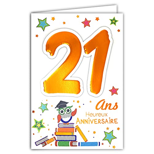 Age Mv Age MV 69  2023 karta urodziny 21 lat młody mężczyzna kobiety motyw ucznia książka dyplom sowy etoiles 69-2023