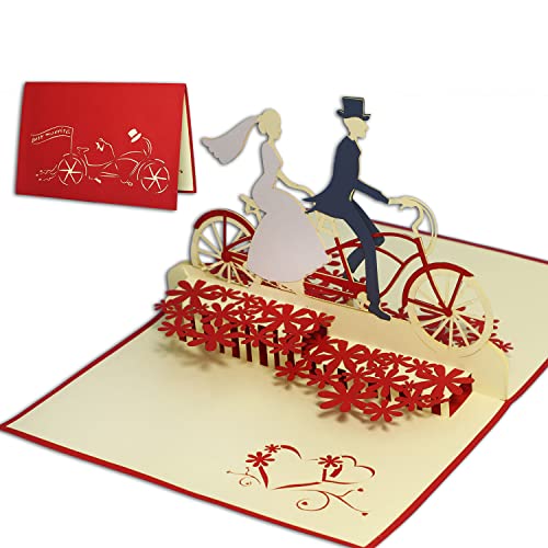 Lin LIN - Kartki na ślub, zaproszenia ślubne, kartki walentynkowe, kartki 3D, kartki z życzeniami, miłość, ślub, para młoda z rowerem