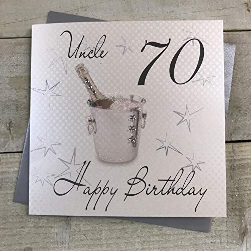 WHITE COTTON CARDS białe bawełniane kartki wiadro do szampana, wujek 70 Happy Handmade Kartka na 70. urodziny, Biały, WBS70-U WBS70-U