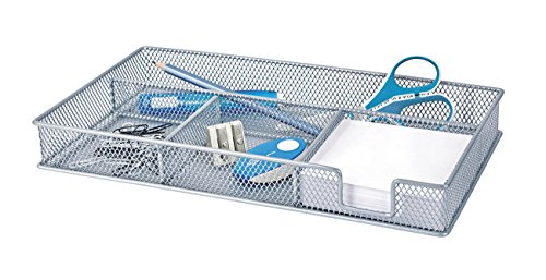 Wedo 651654 miseczka na długopisy Office (4 przegródki malowany proszkowo metalowy, 29 x 16 x 4 cm) srebrna