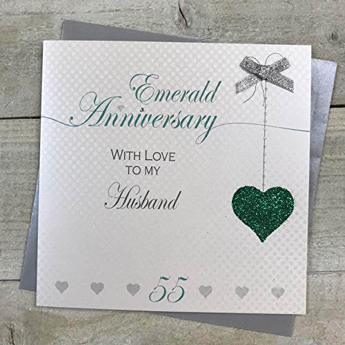 WHITE COTTON CARDS Husband 55. szmaragdowa rocznica ślubu ręcznie wykonana karta - miłość linie - biała bawełna karty LLA55H LLA55H
