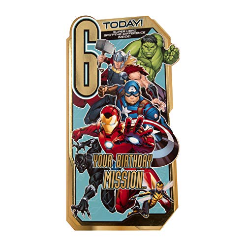 Hallmark Wiek 6 lat Kartka urodzinowa z Hallmark - wycięty wzór Marvel Avengers