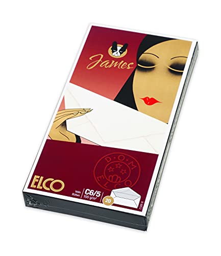 ELCO James Velin DL 100 g/m2 biały portfel koperty z podszewką gumowana klapa znak wodny DOM - pudełko 20