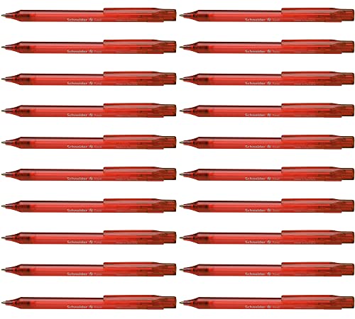 Schneider 130402 Fave długopis (mechanizm naciskowy, M), opakowanie 20 sztuk, czerwony, przezroczysty