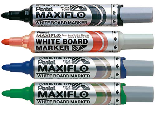 Pentel 6,0 mm portfel z końcówką pociskową 4 Maxiflo biały marker do markera na płynie – czarny/czerwony/niebieski/zielony