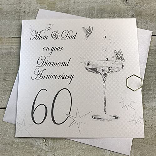 WHITE COTTON CARDS Białe bawełniane kartki 'To Mum and Dad' on your Diamond ręcznie robione 60-lecie karty, BD160M BD160M