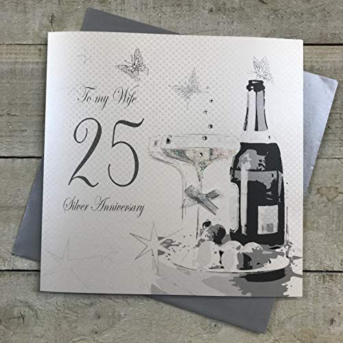 WHITE COTTON CARDS białe bawełniane karty XLBD25W duże 'To My Wife' srebrna rocznica ślubu, ręcznie robiona karta 25. rocznica' XLBD25W