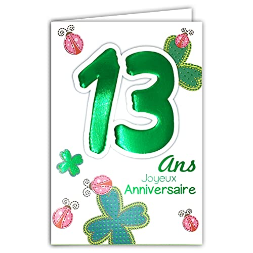 Age Mv Age MV 69  2013 karta Joyeux Anniversaire 13 lat, specjalnie dla chłopców i dziewczynek, motyw talizman, koniczyna na szczęście biedronka 69-2013