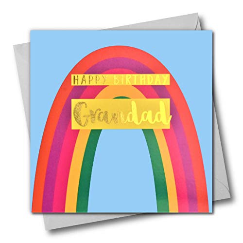 Claire Giles 'Happy Birthday Grandad', tęcza, kartka z życzeniami z tekstem foliowana w błyszczące złoto COL030