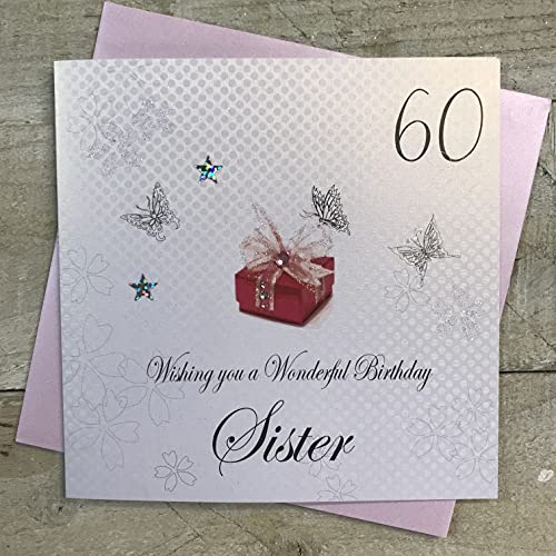 WHITE COTTON CARDS White Cotton Cards 60 'Wishing You A Wonderful Sister' ręcznie robiona karta na 60. urodziny, BDP60-S BDP60-S