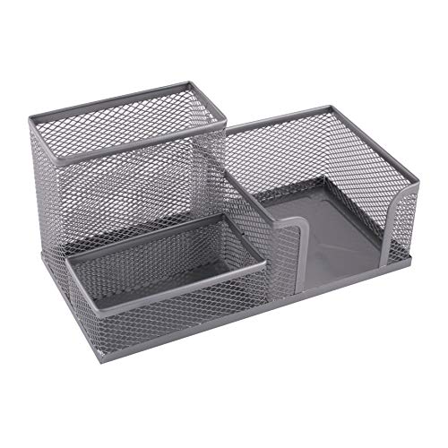 Leviatan Organizer na biurko, półka biurowa z uchwytem na długopisy i uchwytem na karteczki, metalowa siatka 205 x 103 x 98 mm, kolor srebrny