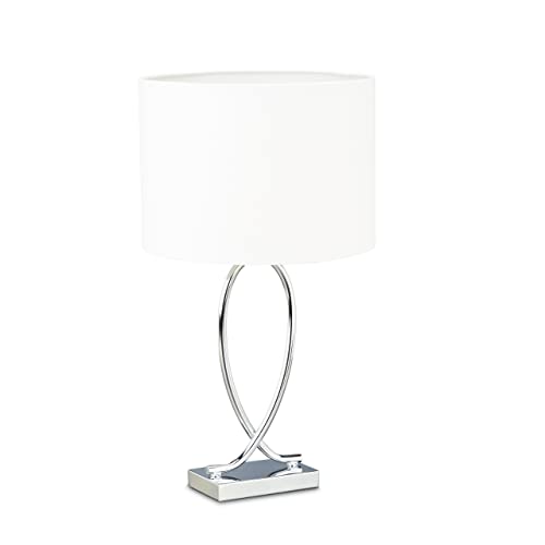 Relaxdays Relaxdays lampa stołowa Srebrny, klosz lampy, lampa na stolik nocny metalową podstawą, okrągły, żelaza, HBT ekranu: 36 x 28 x 28 cm, kolor biały 10022850