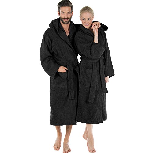 CelinaTex Montana Uni Walk bawełniany szlafrok kąpielowy z kapturem, do sauny dla kobiet i mężczyzn, wysokiej jakości szlafrok z frotte ze standardem Öko-Tex, czarny, x-large 1214
