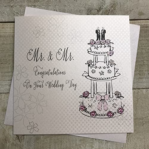 WHITE COTTON CARDS Białe bawełniane karty ciasto MR & MR gratulacje na Twój ślub Dzień Partnerstwa cywilnego, BD80 BD80