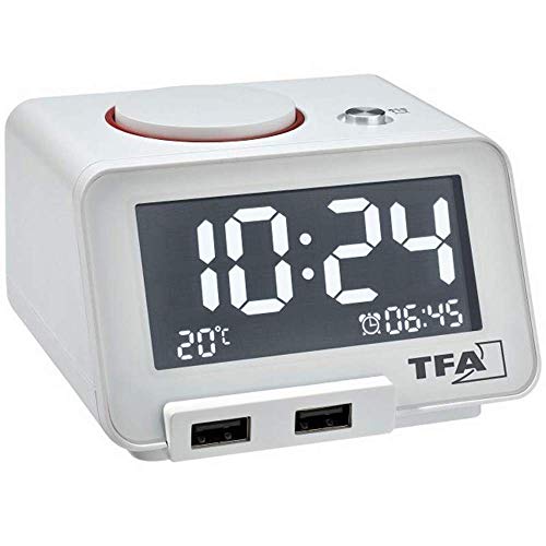 TFA Dostmann 60.2017 homtime cyfrowy budzik z i temperatury LABE dunktion ponad 2 USB Ports 60.2017.02