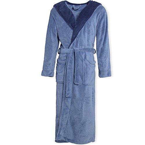 CelinaTex Texas 0004391 elegancki płaszcz kąpielowy z kapturem dla kobiet i mężczyzn, materiał: 100% miękki polar (Coral Fleece), gramatura dzianiny: ok. 260 g/m, kolor: jasnoniebieski z ciemnon