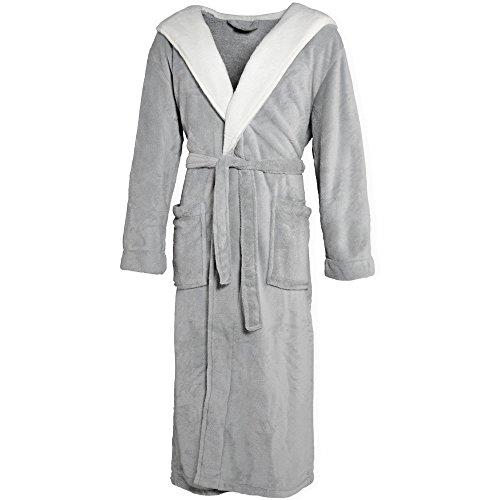 CelinaTex Texas 0004403 elegancki płaszcz kąpielowy z kapturem dla kobiet i mężczyzn, materiał: 100% miękki polar (Coral Fleece), gramatura dzianiny: ok. 260 g/m, kolor: szary z kremowo-białymi