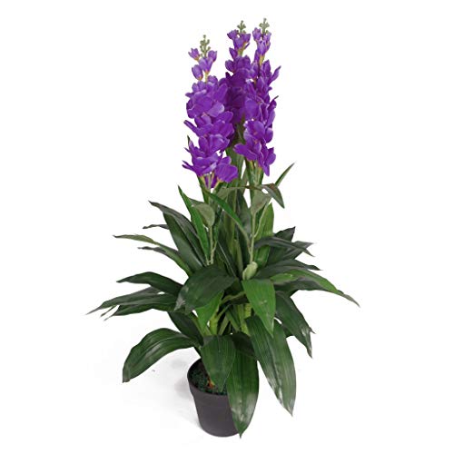 Leaf LEAF-7243 100 cm sztuczna roślina orchidea Cymbidium - bardzo duża czarna plastikowa doniczka projekt UK, fioletowy