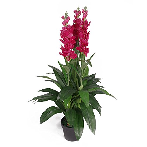 Leaf LEAF-7076 90 cm sztuczna roślina orchidei Cymbidium - bardzo duża czarna plastikowa doniczka, ciemnoróżowa