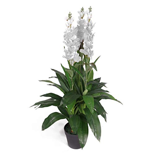 Leaf LEAF-7241 90 cm sztuczna roślina orchidei Cymbidium - bardzo duża czarna plastikowa doniczka projekt UK, biała