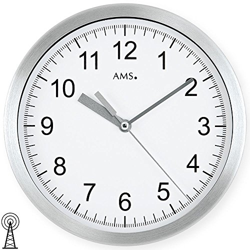 AMS unisex zegary ścienne radio analogowe szkło mineralne Srebrny 5910 F5910