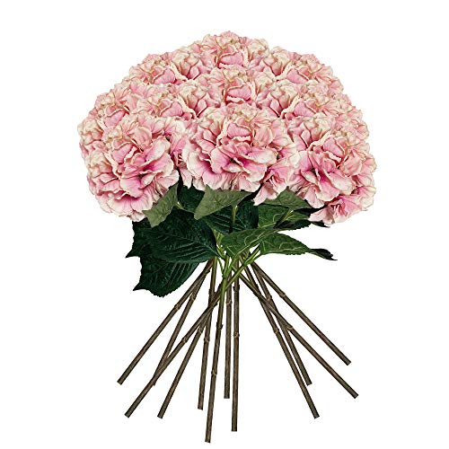 Wellhome Zestaw 12 szt. bukiet hortensji z naturalnymi w dotyku kwiatami Ø 20 cm w kolorze różowym 88 cm