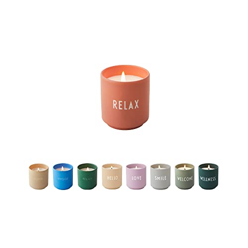 Design Letters Świeca zapachowa RELAX, mała (nude), wosk: 100% len 75 g. Wosk sojowy Fine Bone China, jeden rozmiar