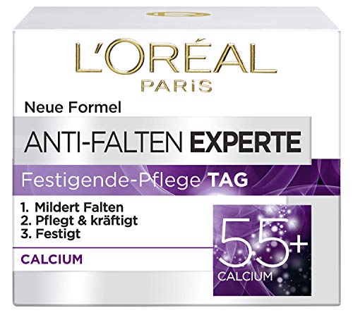L'Oréal Paris Nawilżający krem do twarzy, nawilżający krem przeciwstarzeniowy na dzień z wapniem w celu zmniejszenia zmarszczek, ekspert przeciwzmarszczkowy 55+, 1 x 50 ml