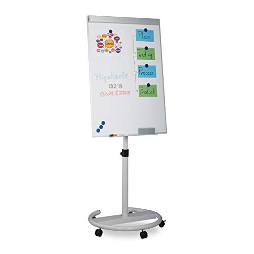 Relaxdays Flipchart mobilny, z rolkami, magnetyczny, z regulacją wysokości, półka na długopisy, Whiteboard wys. x szer.: 100 x 70 cm, biały
