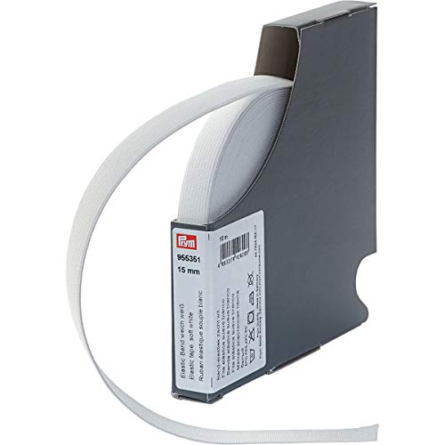 Prym 955351 elastyczna taśma miękka 15 mm biała, 57% PES 43% ED