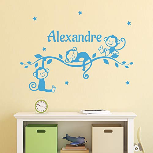 Spersonalizowane naklejki z imieniem | Naklejki Kleine Singes – dekoracja ścienna do pokoju dziecięcego | 2 arkusze o wymiarach 25 x 50 cm i 40 x 30 cm – różowe