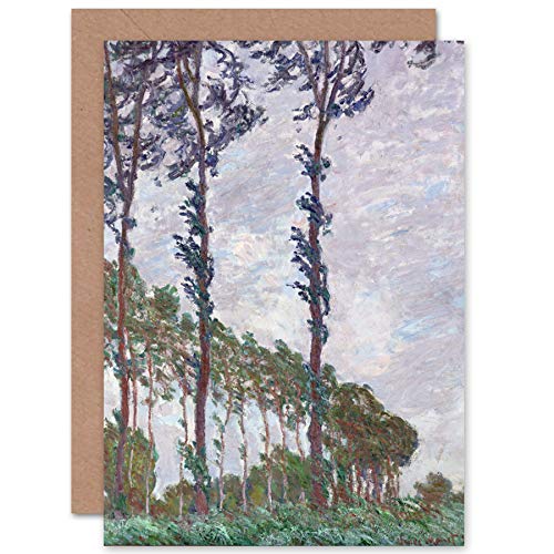 Claude Monet Wind Effect Series of The Poplar Fine Art kartka z życzeniami plus koperta wewnątrz pusta