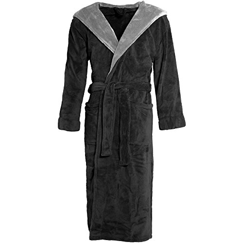 CelinaTex Texas 0004381 elegancki płaszcz kąpielowy z kapturem dla kobiet i mężczyzn, materiał: 100% miękki polar (Coral Fleece), gramatura dzianiny: ok. 260 g/m, kolor: czarny z antracytowymi a