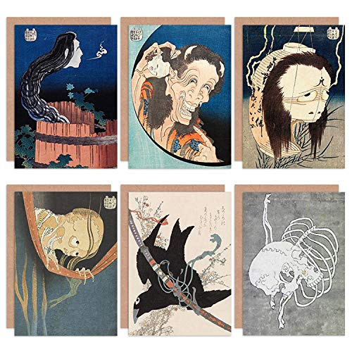 Katsushika Hokusai japońska czaszka miecz duch Demoness Mansion Fine Art kartka okolicznościowa opakowanie 6 sztuk